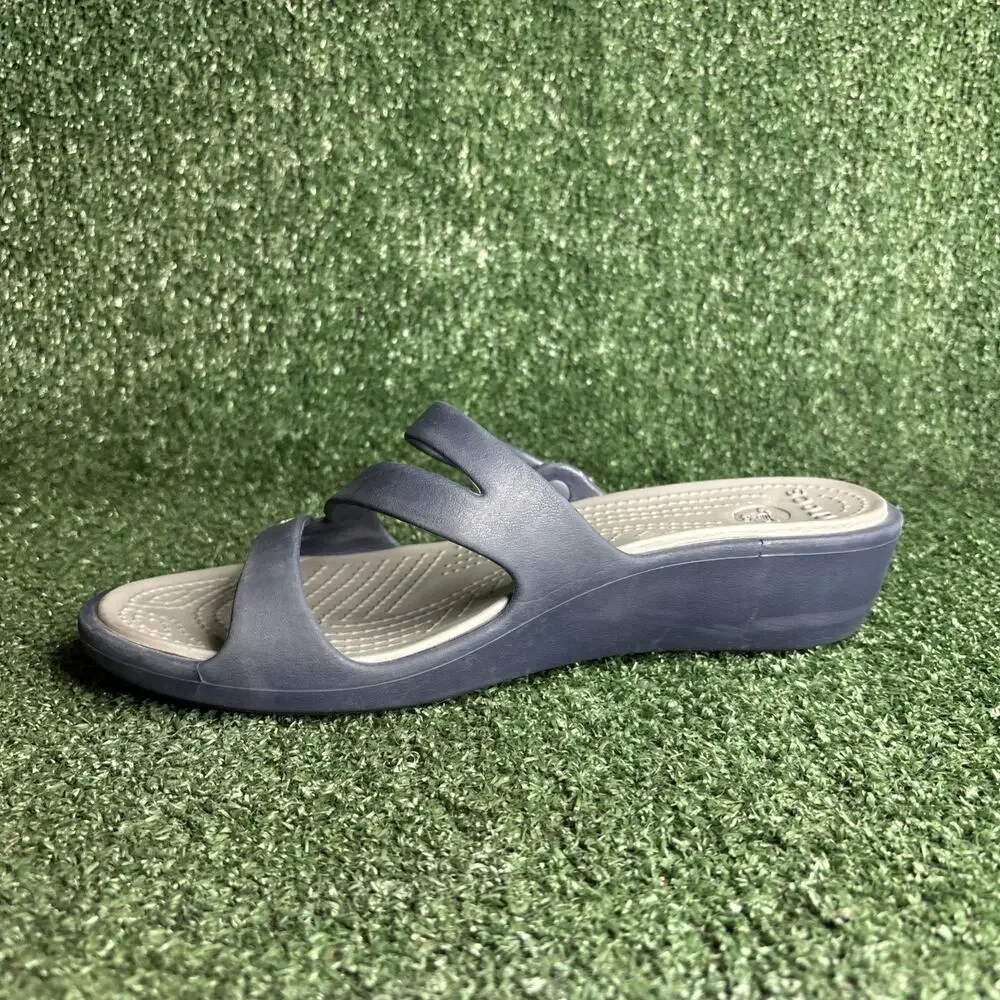 Crocs Patricia Blue Gray Wedge Heel Slides‎ Sandals 10386 Womens Size 10